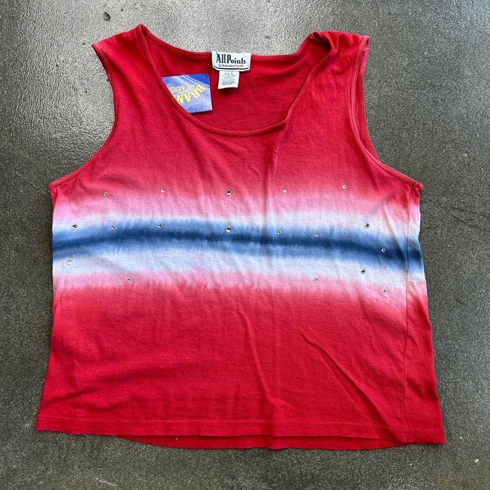 Vintage All Points Rhinestone Size Large Mini Striped Tank Top